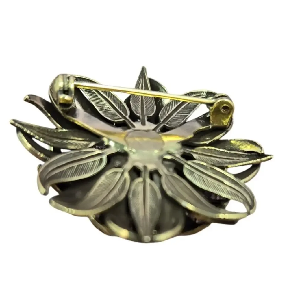 Vintage Gold-Tone/Brass Ornate Flower Brooch/Pin [J25]